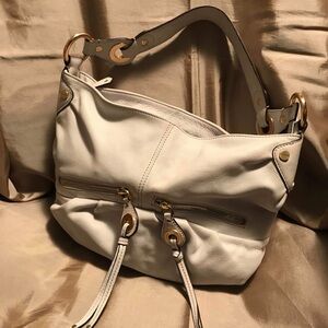 B. Makowsky Cream Leather Shoulder Bag with Gold Accents